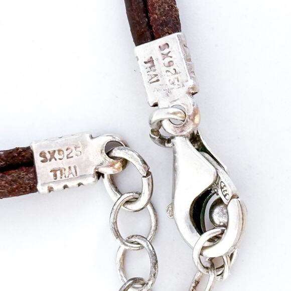 Vintage Sterling Silver 925 Black & Brown Leather Cord Necklace 17.5”-19.5” - Picture 3 of 5